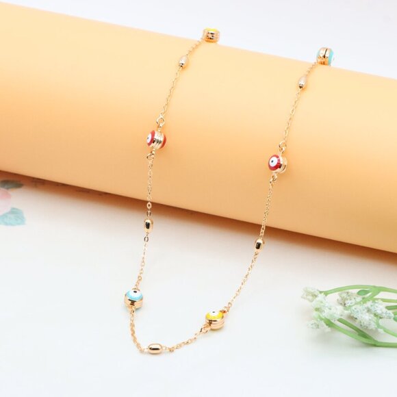 Rose Gold Plated Evil Eye Necklace with Multicolor Beads, XPNL0311 - Picture 7 of 12